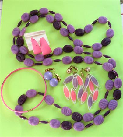 Mod Costume Jewelry Lot Purple Pink  1960's Costume Party Accessories