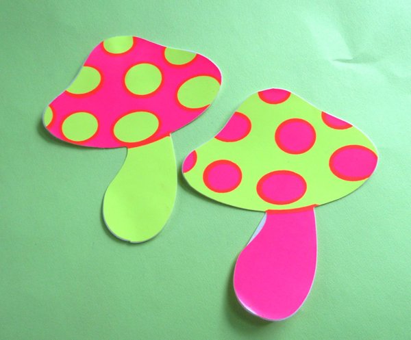 SIX Pink Mushroom Stickers Black Light 1960's Style 