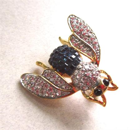 Glittery Rhinestone Bee Pin Old StockFigural Costume Jewelry Save Our Bees