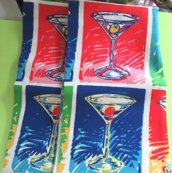 Cecil Saydah Retro Cotton Martini Glass Tea Towels Kitchen Accessories 