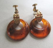 Accessocraft Bakelite Hoop Earrings Tortoise Signed Vintage Jewelry 