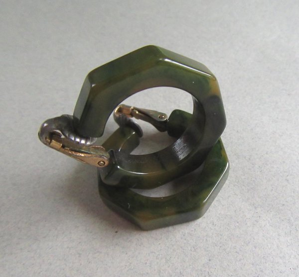 Bakelite Earrings Dark Spinach Green Vintage Jewelry