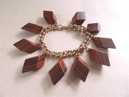 Bakelite Infused Wood Mid Century Modern Charm Bracelet Vintage Costume Jewelry MCM 1950s Accessories