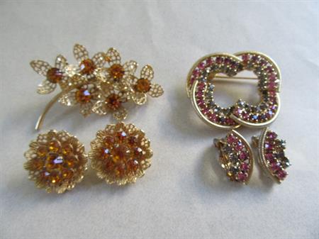 Rhinestone Pin Set Lot Pink Grey Amber Vintage Costume Jewelry 1950's Accessories