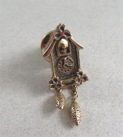 Vintage Cuckoo Clock Tie Tac or Pin Vintage Costume Jewelry Clocks