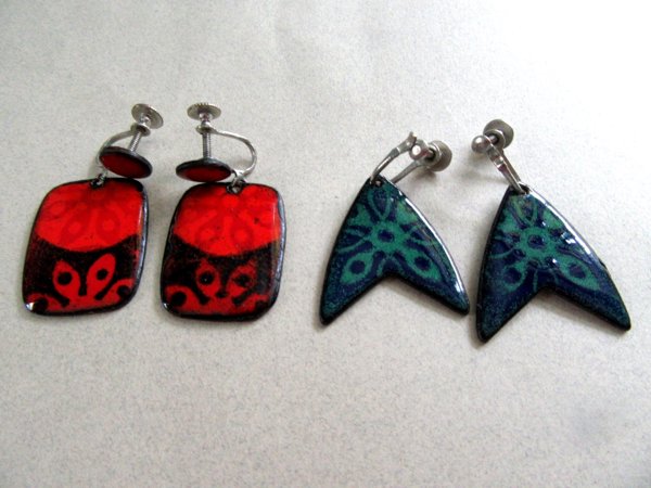 Vintage Mid Century Enameled Copper Earrings 