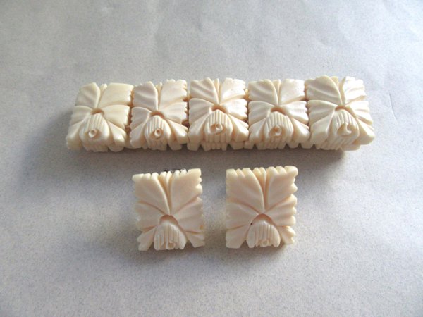 Vintage Carved Bone Bracelet Set Restring 