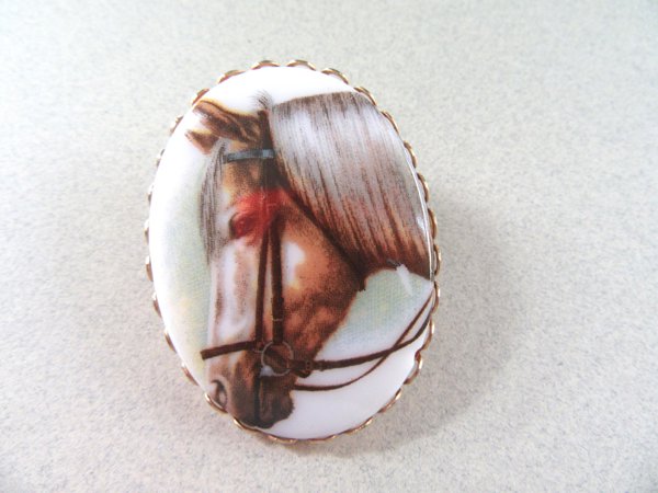 Vintage Glass Horse Pin Horseback Riding Equestrian 