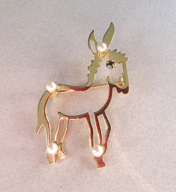 Vintage Donkey Pin Genuine Pearls 