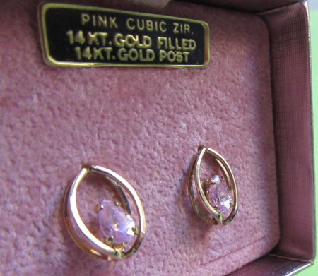 Pink Cubic Zirconia Earrings 14k Gold Filled Vintage Jewelry