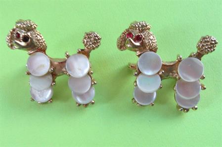 1950's Poodle Scatter Pin Set Mother of Pearl Vintage Costume Jewelry Poodles  Figural '50's Accessories