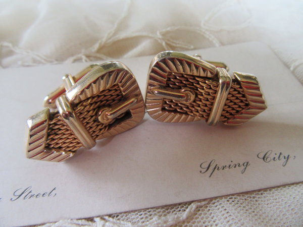 Vintage Swank Cufflinks Mesh Buckle Mens Jewelry