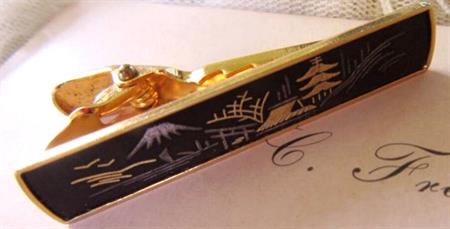 Vintage Tie Clip Amita Japanese Damascene Mens Jewelry 
