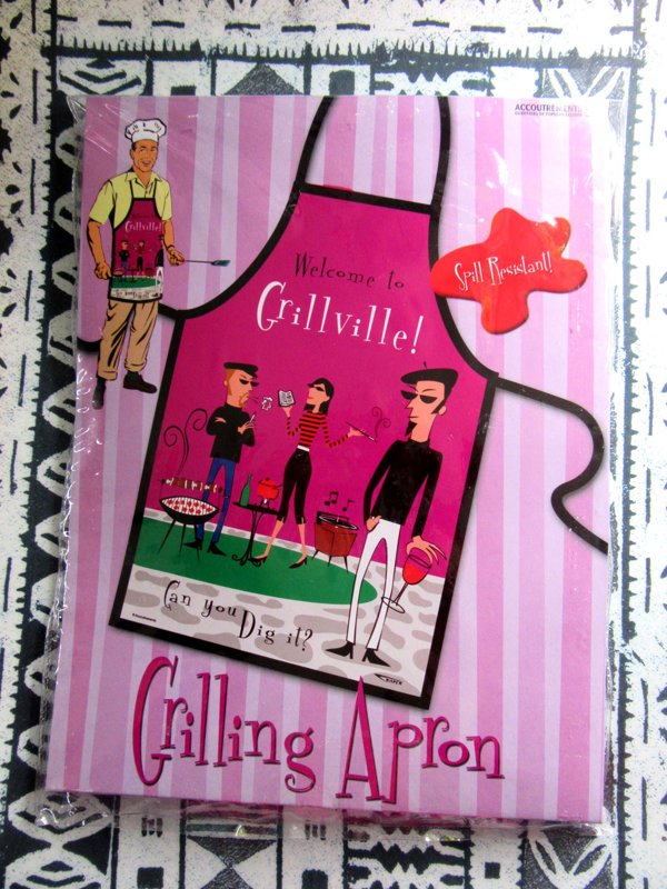 Retro Beatnik BBQ Vinyl Apron 1950's Style Graphics Never Used