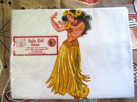 Retro Hula Girl Cotton Half Apron Mint in Package Luau BBQ Tiki Party