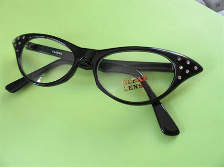 Retro 1980's Rhinestone Black Cat Eye Glasses Ladies Sock Hop 1950's Costume Party or Play