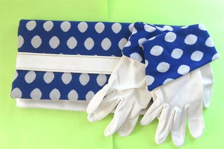 Mod Polka Dot Purse W/ Matching Gloves Blue FREE Matching Vera Scarf 1960's Blue and White '60's Accessories