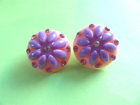 1950's Flower Clip On Earrings Purple Pink '50s Accessories  Vintage Costume Jewelry