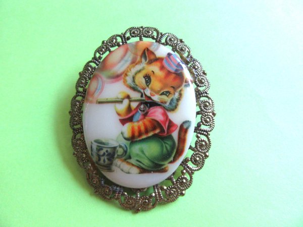 Vintage Western Germany Anthropomorphic Cat Pin Signed Jewelry