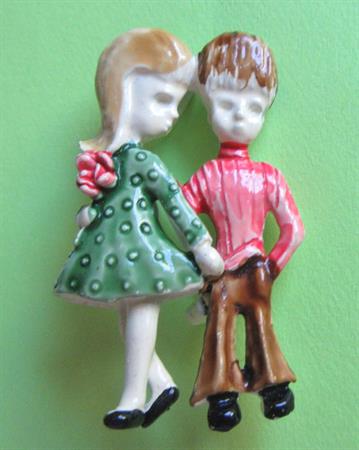 Mod Couple Gerrys Pin Bellbottoms  Anniversary Valentines Hippie 60's Accessories Vintage Costume Jewelry I Love You