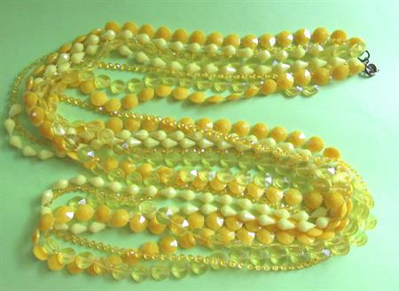 Mod 1960's Long Yellow Necklace Beads Vintage Costume Jewelry '60's Accessories Go go Twiggy