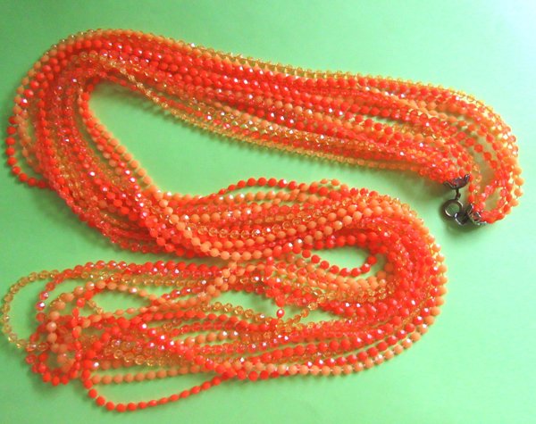Mod 1960's Long Orange Necklace Vintage Jewelry 