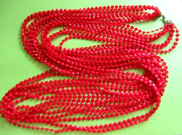 Mod 1960's Long Red Necklace Vintage Jewelry 