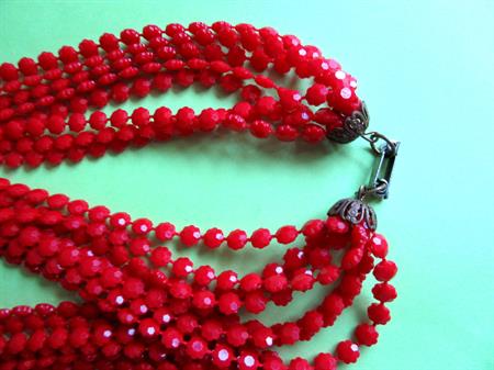 Mod 1960's Long Red Necklace Vintage Jewelry 