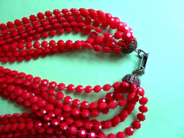Mod 1960's Long Red Necklace Vintage Jewelry 