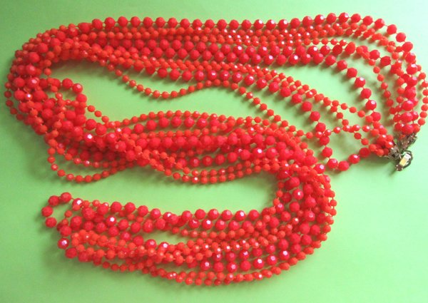 Mod 1960's Red Orange Necklace Vintage Jewelry '60's Accessories 