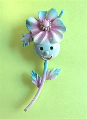 Anthropomorphic Happy Flower Pin Mod 1960's Accessories Vintage Costume Jewelry Figural