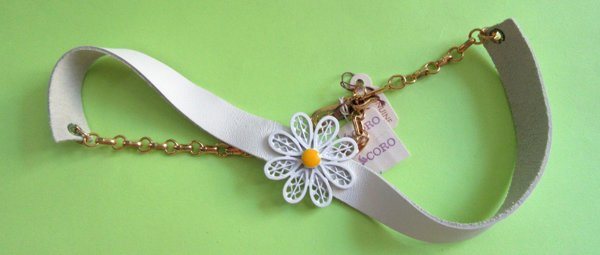 Vintage Coro Pegasus Mod Daisy Leather Choker Necklace Original Tags 1960's Accessories 