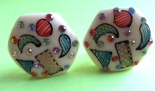 Vintage Rhinestone Lucite Earrings  1950's Accessories 