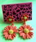 Retro Mod Style Orange Daisy Pierced Earrings Costume Jewelry Party Accessories