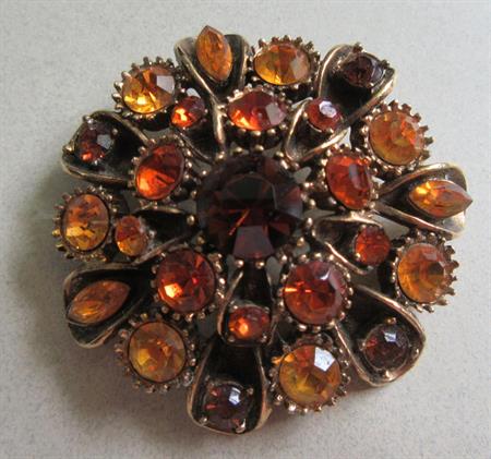 Rhinestone Pin Brooch Fall Colors  Brown Amber 1950's Costume Jewelry '50's Accessories