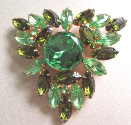 Vintage Green Rhinestone Pin 1950's Accessories
