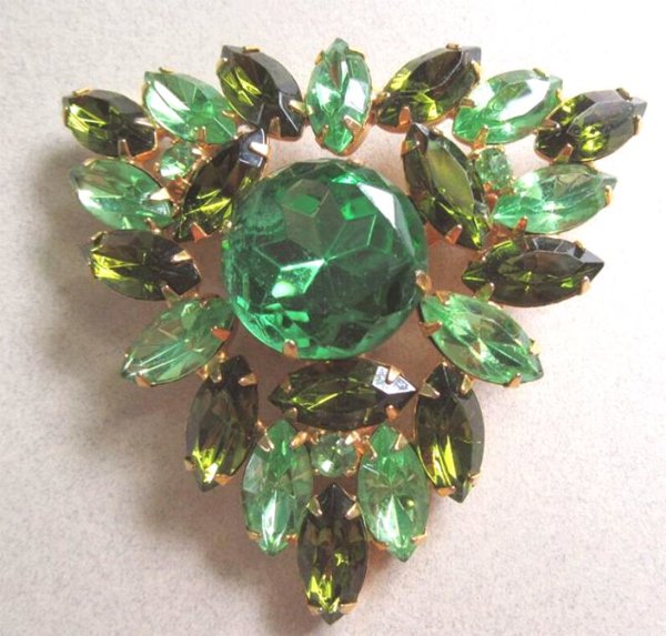 Vintage Green Rhinestone Pin 1950's Accessories