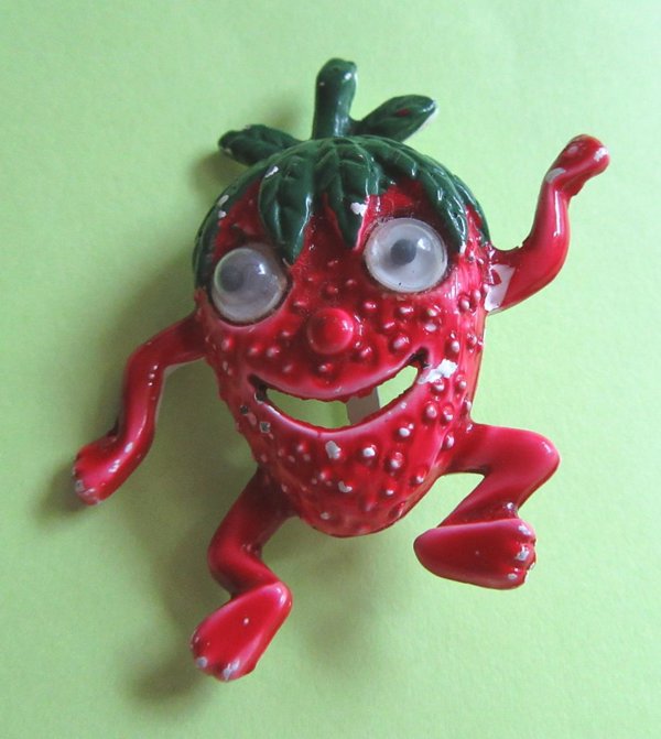 Vintage Anthropomorphic Strawberry Pin Google Eyes 