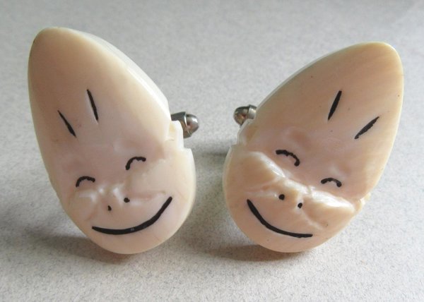 Vintage Billiken Mammoth Tusk Fossil Ivory ? Cufflinks 