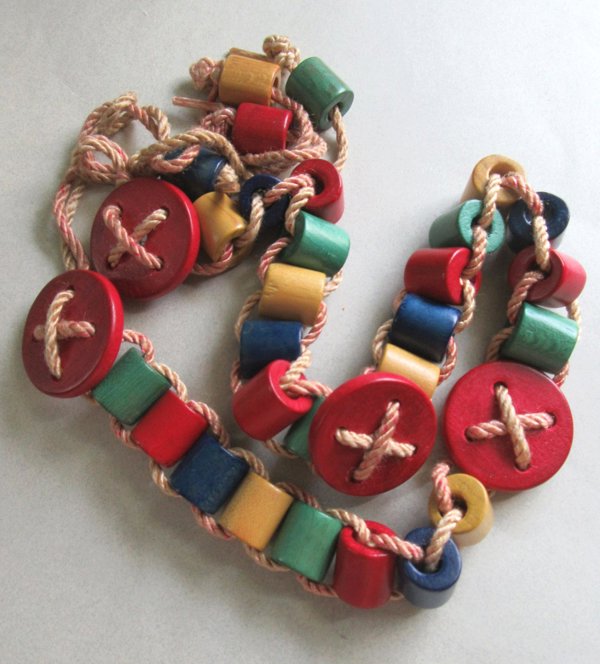 Vintage  Multi Color Wooden Bead Crib Toy ? Necklace ? 