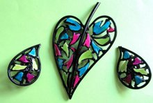 Mod Japanned Leaf Pin Set Vintage Jewelry 