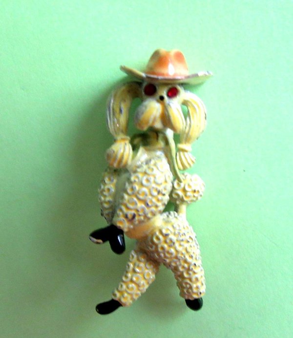 Anthropomorphic Cowboy Poodle Pin JJ Signed Jewelry 