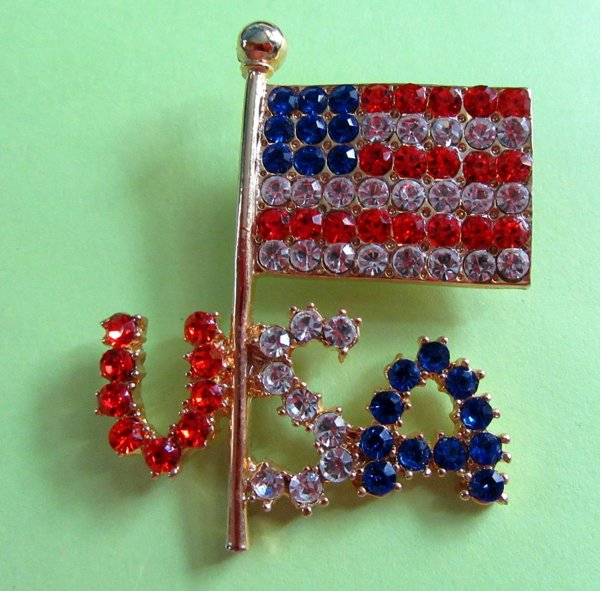 USA Rhinestone USA Flag Pin Figural