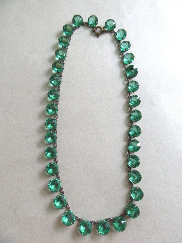 Art Deco Rivière Green Crystal Necklace Vintage Jewelry