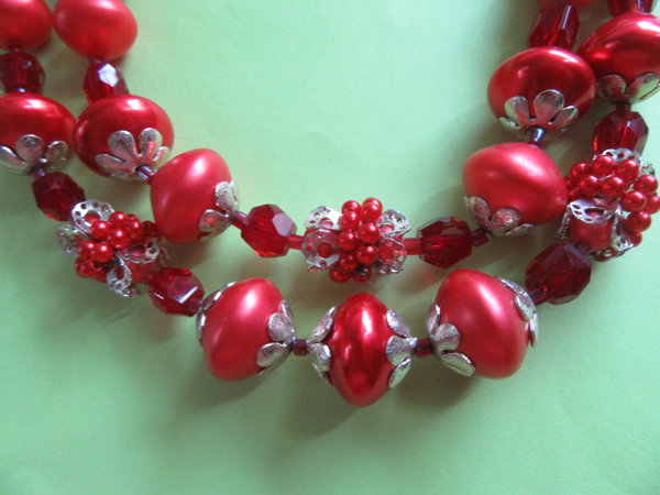 1950's Red Necklace Japan Crystals Vintage Jewelry 