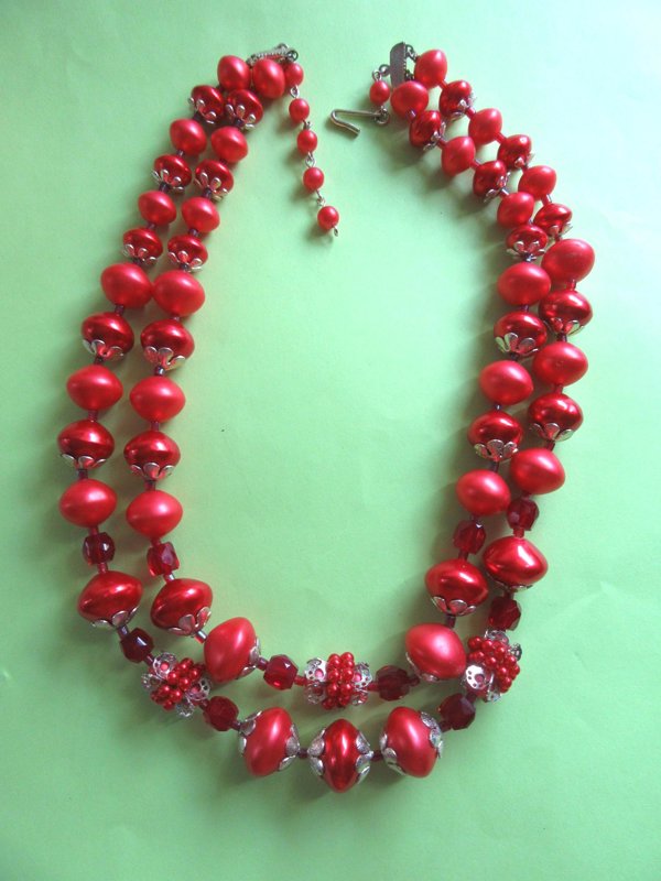 1950's Red Necklace Japan Crystals Vintage Jewelry 
