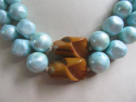 Bakelite And Blue Faux Pearl Necklace Vintage Jewelry