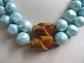 Bakelite and Blue Faux Pearl Multi Strand Unsigned Necklace Vintage Costume Jewelry