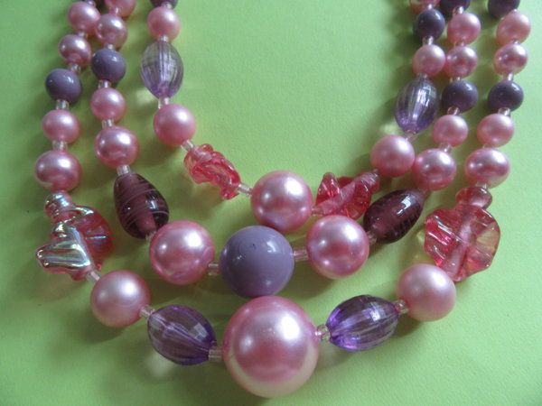 1950's Art Glass Necklace Pink Purple Japan 