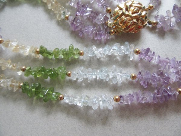 Gemstone Chip Necklace Amethyst Aquamarine Peridot Citrine Multi Strand Genuine Stone Chakra